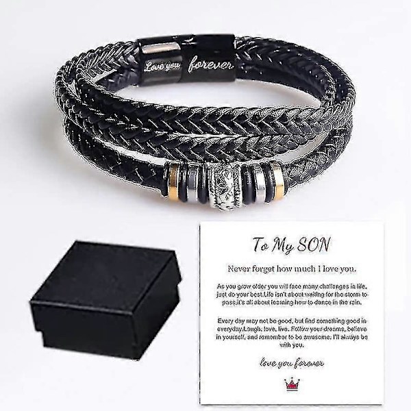 Till Min Son - 'Jag kommer alltid att vara med dig' Flätat Läderarmband, Inspirerande Armband i Rostfritt Stål för Son