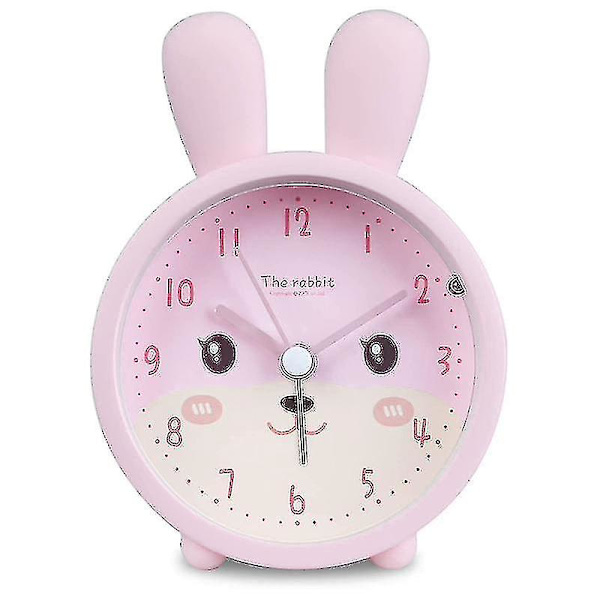 Barnklocka för flickor utan tickande, kanin barnklocka tyst väckarklocka W  (ZYH) pink