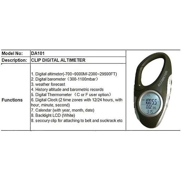 Elektronisk höjdmätare med karbinhake och höjdmätare, betterlife ficktermometer för utomhusfiske väderprognos utomhusgadget 1 st (ZYH)