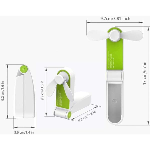 Mini bærbar lommeventilator. Bordventilator. USB-interface. Genopladelig. Lille grøn bærbar ventilator.