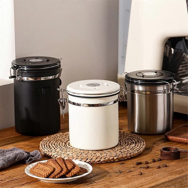 Kaffedåse Lufttæt Bønnebeholder Opbevaringsboks 1.8L Sort