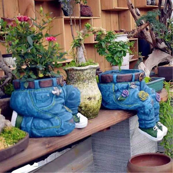 Denim Kläder Byxor Resin Blomkrukor Creative Jeans Planter Garden,b_gift Of G (ZYH)