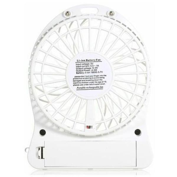 Bærbar genopladelig ventilator med LED-lys, mini USB-opladningsbordventilator, 3 hastigheder (hvid)