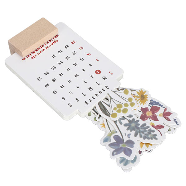 Bloomy Flowers Skrivbordskalender Vasformad Månadskalender Planerare Separat Skrivbordskalender med Träbas för Dekor  (ZYH)