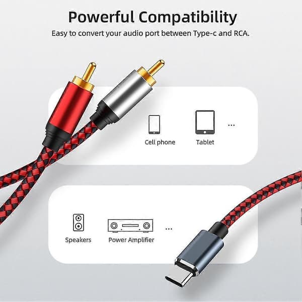 USB Typ C till 2 RCA Ljudkabel Typ-C RCA-kabel, USB-C Ljudkabel kompatibel Hemmabioförstärkare