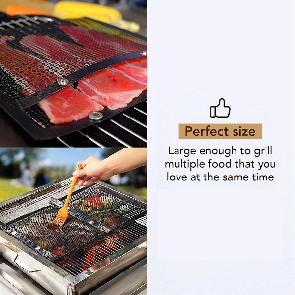 2-pack grillnätpåsar i rostfritt stål, återanvändbara, grillmattor i rostfritt stål för fisk V  (ZYH) black