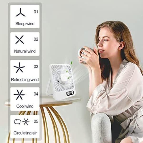 Bærbar ventilator. 3000mAh miniventilator, lille ventilator - USB-ventilator, genopladelig lommeventilator (hvid)