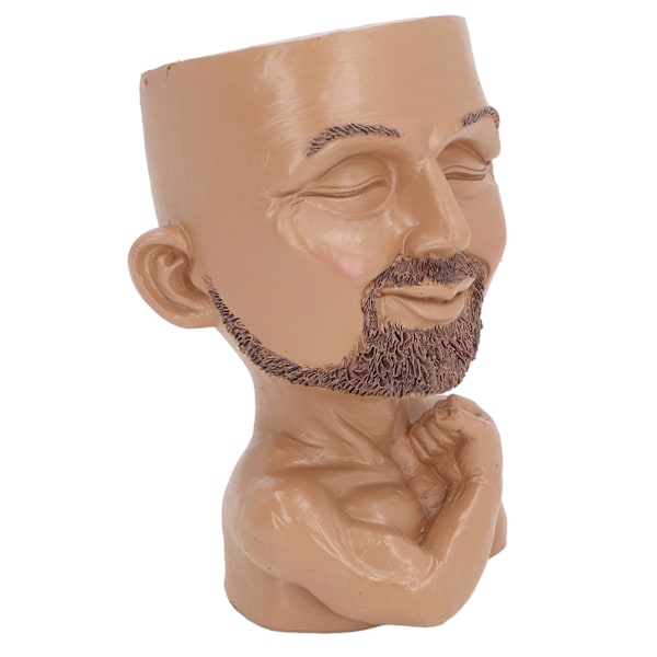 Kruka med ansikte och dräneringshål, Man Face Flower Pot Head Planter, muskulös man, blomkruka för vardagsrum, hall, kaffefärg (ZYH)