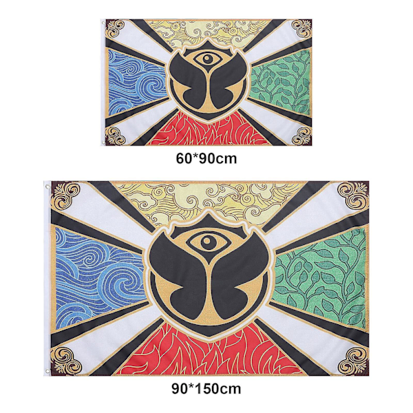 Tomorrowland Flag Multicolor 60x90cm/90x150cm, 100d polyester för inomhus- och utomhusbruk, rostsäker kopparring (DPD) Multicolor 60*90cm