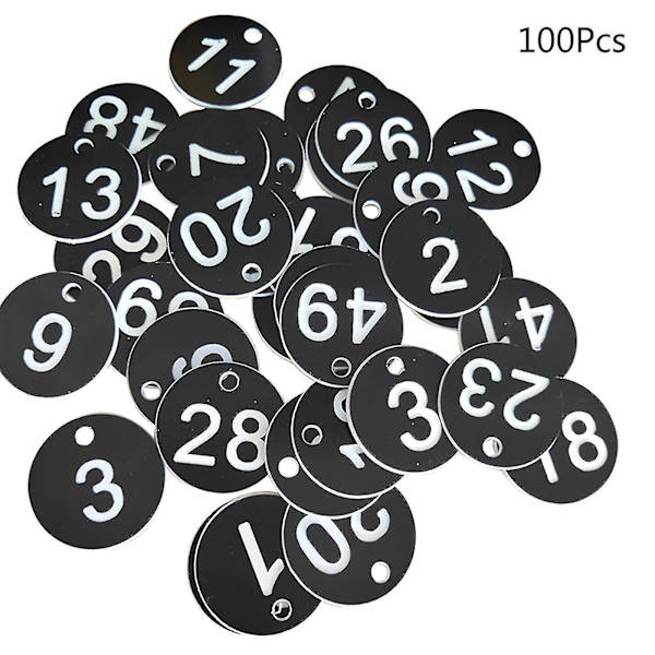 100 st plast ID-nummerbrickor 1-100 Graverade nummer ID-bricka Färgad för nyckelring (ZYH) Black