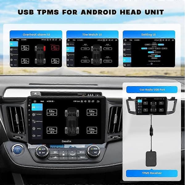 USB Android TPMS med sensorer Dekktrykkovervåkingsalarmsystem Trådløs overføring Dekktrykkovervåkingssystem