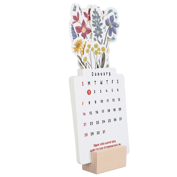 Bloomy Flowers Skrivbordskalender Vasformad Månadskalender Planerare Separat Skrivbordskalender med Träbas för Dekor  (ZYH)