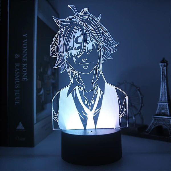 Shen Anime Characters Meliodas 3d Illusion Night Light Led Bordslampa Touch/fjärrkontroll Sovrumsinredningslampa Heminredning Födelsedag (ZYH)