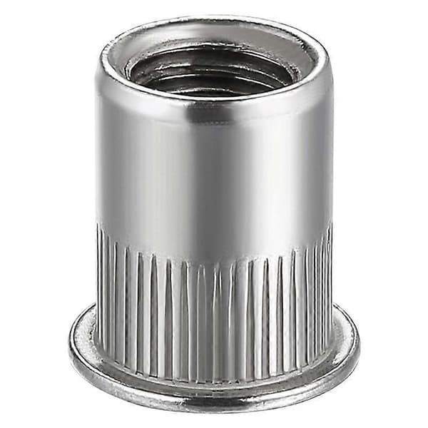 Mutter 100 stk 1/4In-20UNC Rustfritt stål 304 Finish Flat Head Rivnut Gjenget Innsettingsmutter Riflet Kropp