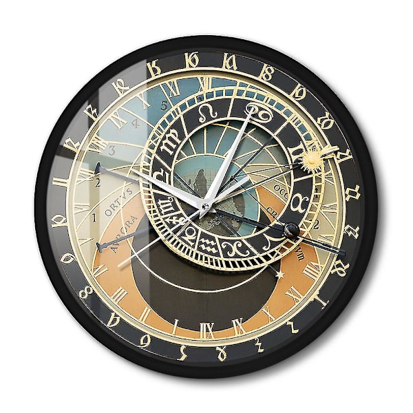 Tjeckien Prag Väggklocka För Sovrum Constellation Heminredning Watch Astronomiskt tryck Klocka Astronomy Lover Gift (DPD) Metal Frame