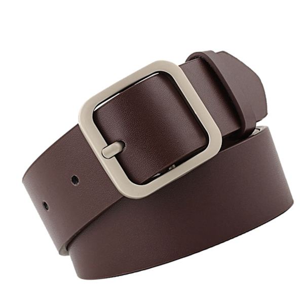 Dam PU Läderbälte Justerbar Fina Sömnadslinjer Casual Fashion Spänne Bälte för Byxor Klänning Kaffe med Silver Spänne 43,3 X 1,3 tum  (ZYH)