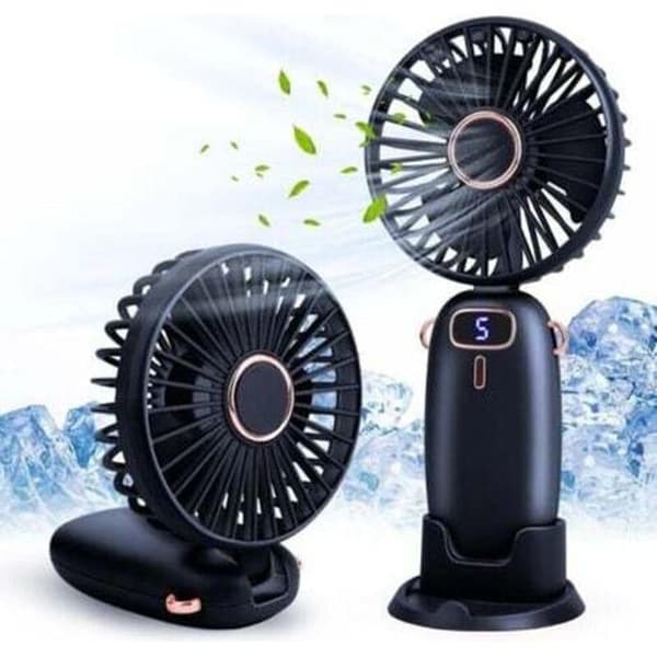 Bærbar ventilator. Mini USB genopladelig bærbar ventilator med base, støjsvag og kraftfuld - mørkeblå.