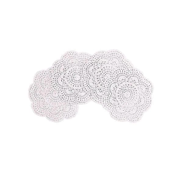 4 stk. 21,8 cm Heklede brikker Runde blondebrikker Håndlagde bordbrikker Heklede coasters i bomull (Hvit) js