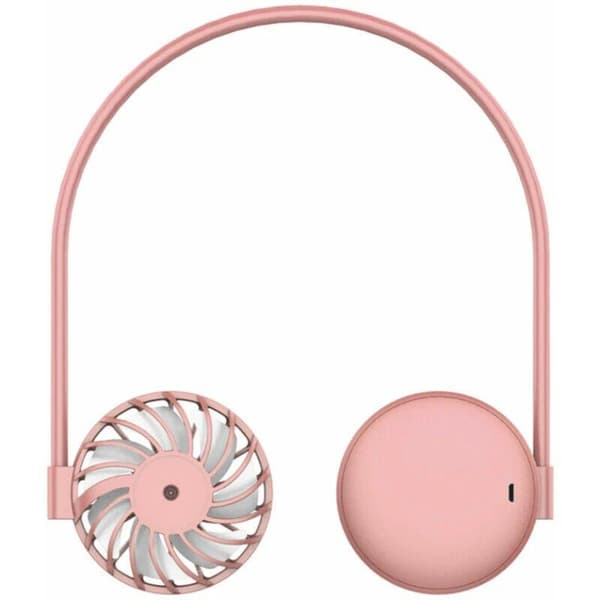 Justerbar mini halsventilator (pink) med 3 vindhastigheder, USB-opladning, perfekt til sommer.