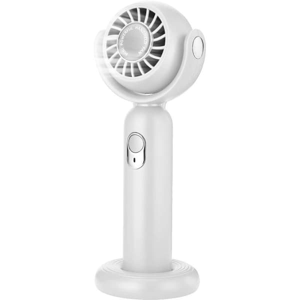Mini bærbar ventilator med kraftig luftstrøm, 3 hastigheder og 130° rotation. Bordventilator med base - hvid.
