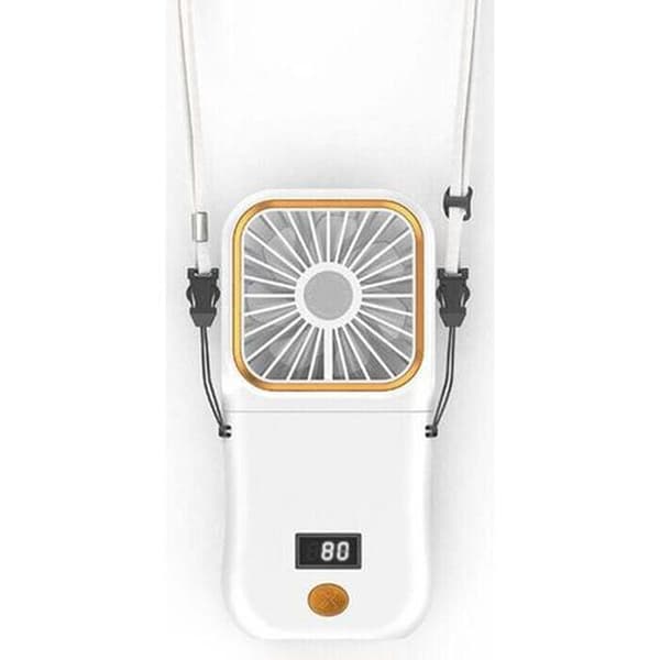 Mini bærbar ventilator. USB genopladelig lommeventilator. Lille sammenklappelig ventilator med LED-display - hvid.