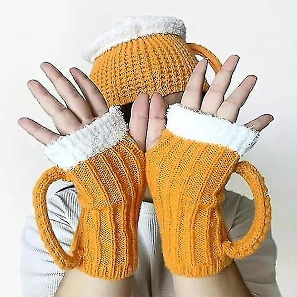 Rolig 3d ölmugg stickad handskepresent Söt handgjord stickad höstvinterhandskar Retro virkade handskar, ölmuggsockor (ZYH) Sock