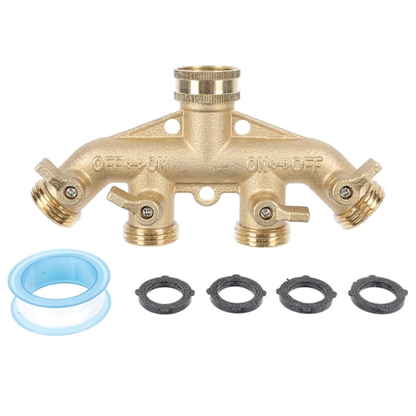 Vattenslangskoppling Trädgårdskrangrenrör 4-vägs bevattningssystem Avdelare 4-vägs slangkoppling 4-vägs mässingsrör (ZYH) Golden 16.5x8cm