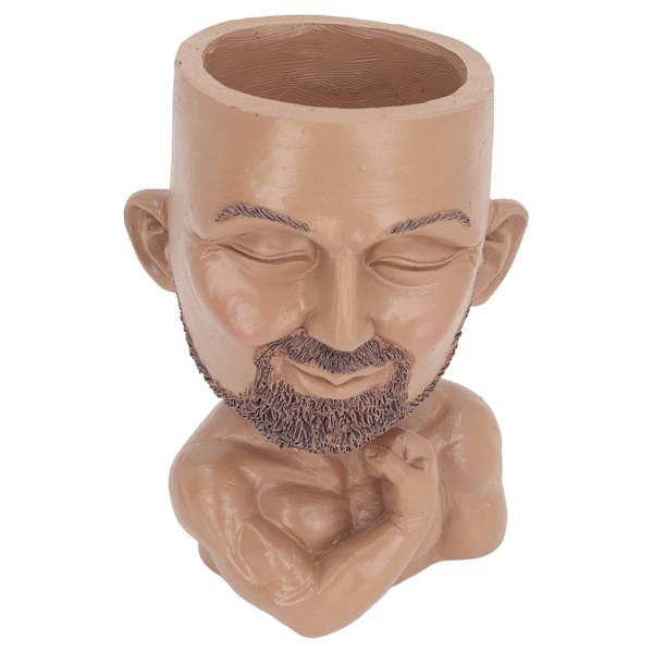 Kruka med ansikte och dräneringshål, Man Face Flower Pot Head Planter, muskulös man, blomkruka för vardagsrum, hall, kaffefärg (ZYH)