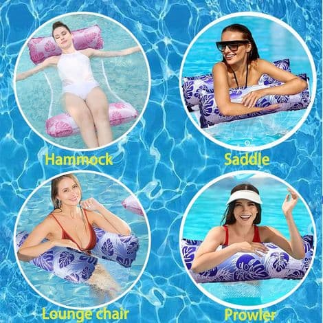 Oppustelig poolhængekøje - 4-i-1 poolstol med net - Flydende måtte til voksne - 110 x 70 cm - Sæt med 2