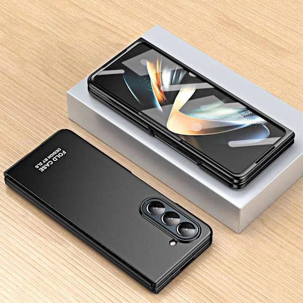 Fodral för Samsung Galaxy Z Fold 5 med skärmskydd, hårt PC-stötsäkert fodral för Samsung Galaxy Z Fold 5, enfärgat (ZYH) gold