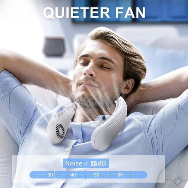 Bærbar halsventilator. USB-bladløs lydløs ventilator. Halskølerventilator (ren hvid)