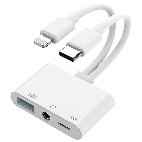 2-i-1 Type-C iP til USB-A 3,5 mm Audio Splitter Hub OTG Adapter med iP-ladeport