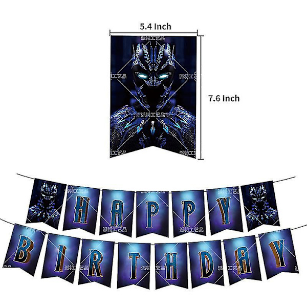 Svart Panther temafestdräkt Grattis på födelsedagen Banner Karaktär Dekorativ flagga Ballong Combo Barnfest Layout Tillbehör  (ZYH)