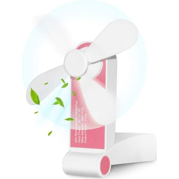 Kompakt, bærbar, foldbar og genopladelig ventilator – ideel til sommer – USB rejseventilator – pink