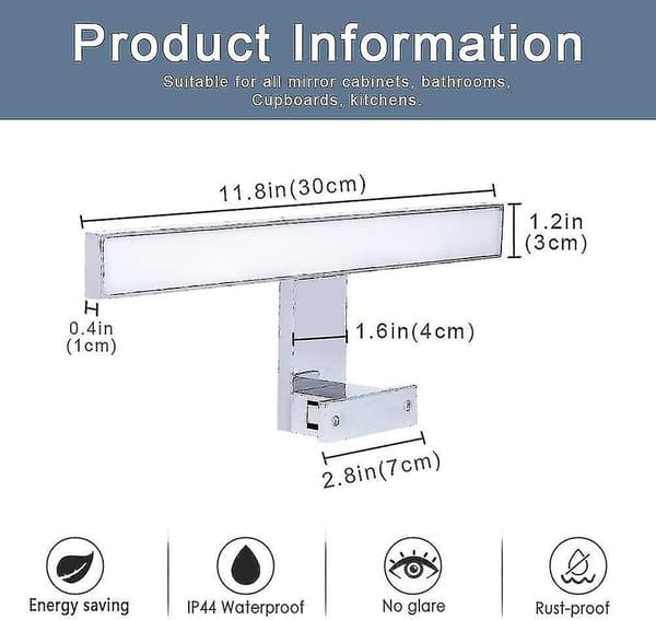 Badrumsspegelskåp LED-lampa med 5W 30cm belysning