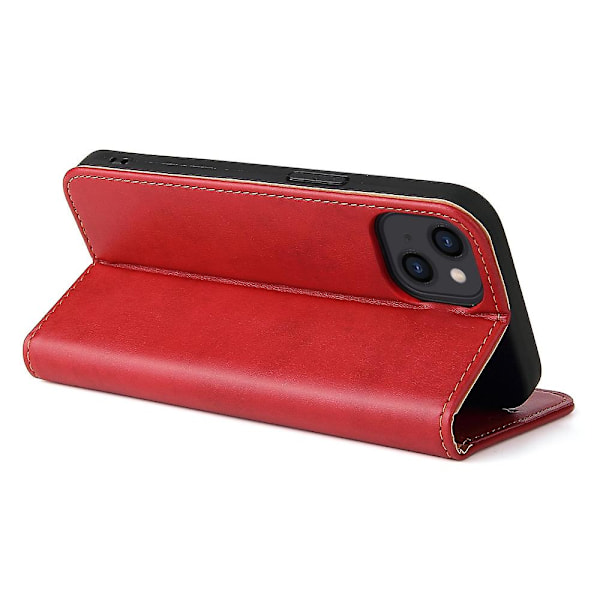 FIERRE SHANN Fallskyddande Telefonfodral för iPhone 14, Auto-absorberande Magnetiskt Stängning PU Läder Telefon Plånboksfodral (ZYH) Red