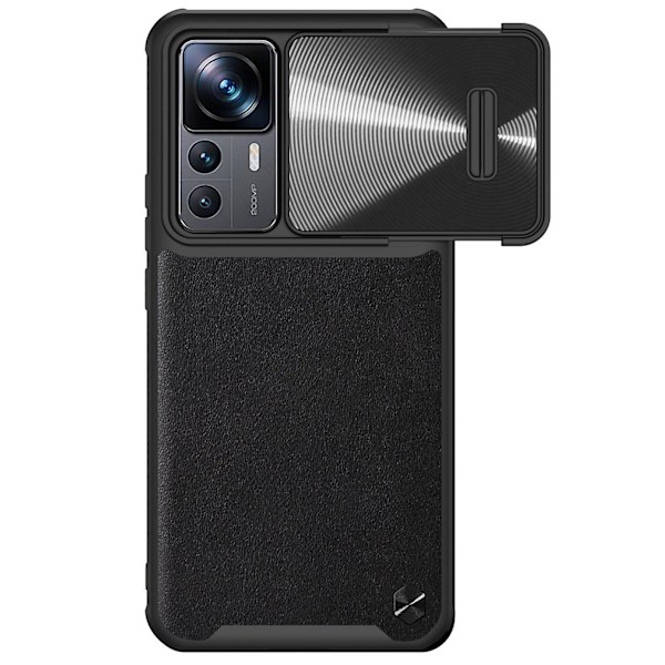 Nillkin för Xiaomi 12t Pro 5g reptåligt telefonskal PU-läderbelagd PC + TPU-hybridskal med skjutbart kameraskydd (DPD) Black