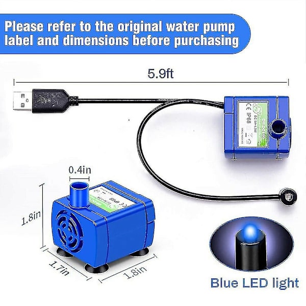 Vattenpump för husdjur, USB-laddningsbar LED-lampa, kattfontänmotor (ZYH)