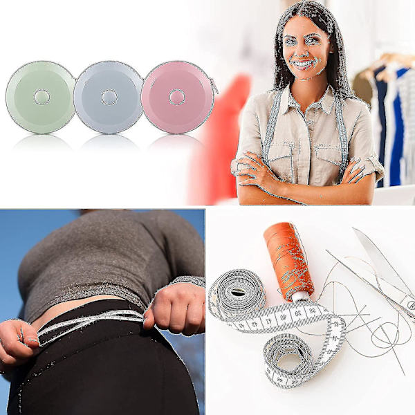Th måttband Retractable Body måttband Skräddare måttband (3 stycken, rosa, blå, grön)  (ZYH)