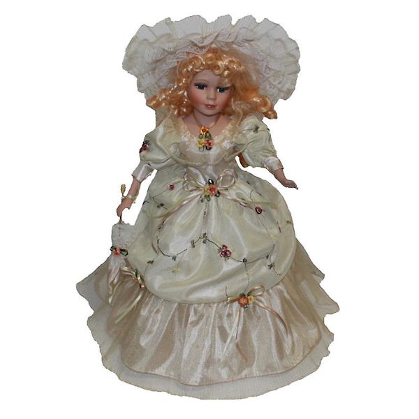 40cm Viktorianska porslinsdockor i beige klänning hatt hem  (ZYH)