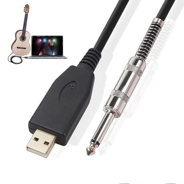 USB Gitarrkabel USB 2.0 Interface Hane till 1/4 Tum TS（6.35）Jackkontakt Sladd Elgitarr