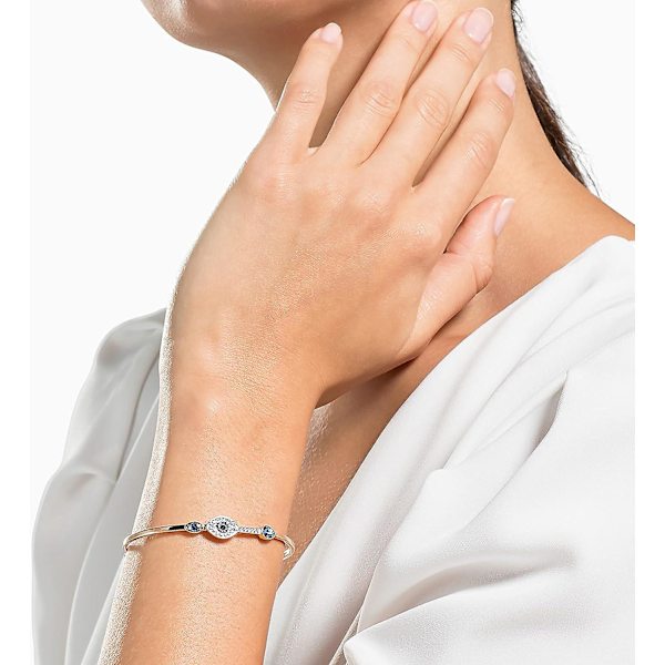 Symbolisk armband med ont öga för kvinnor, blå kristall, blandad metallfinish, medium_SSDLV  (ZYH)