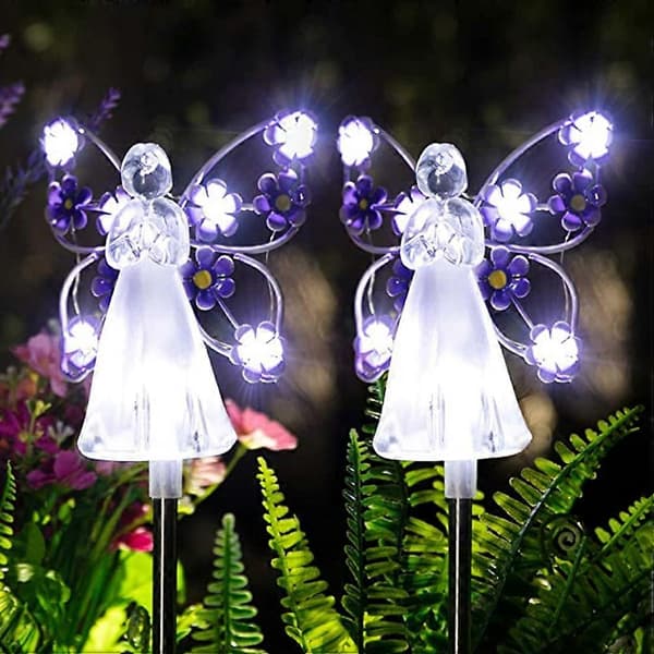2-pakning Engel Solcellelamper LED Solcelle Hagelys Utendørs Hagedekorasjon Vanntette Solcellelamper for Halloween Jul YEMAA