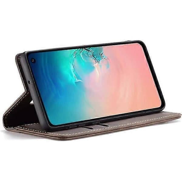 Samsung Galaxy S10e Etui med Magnetisk Lærklaff, Foldbar Stativ, Støtsikker, CoffeeY
