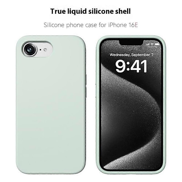 Cover til iPhone 16e, PC + flydende silikone, anti-ridse foring - Lysegrå
