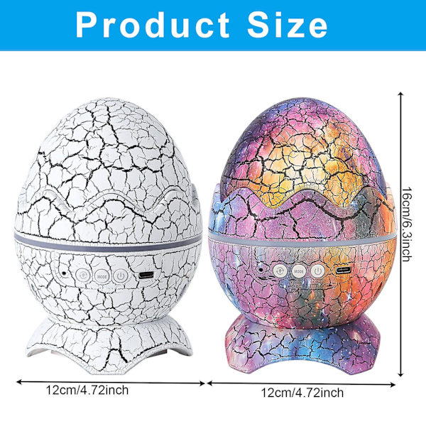 LED Galaxy Projektor Lampa Dinosaurie Ägg Form Vit Brus Bluetooth Högtalare Nattlampa (ZYH)