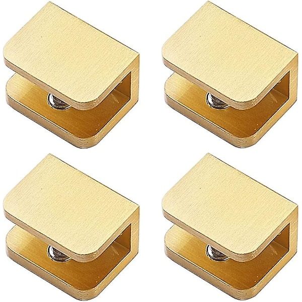 4-pack glasklämma, glasfäste utan borrning, glashyllhållare, klämma (för 10-12 mm glas, guld) C  (ZYH)
