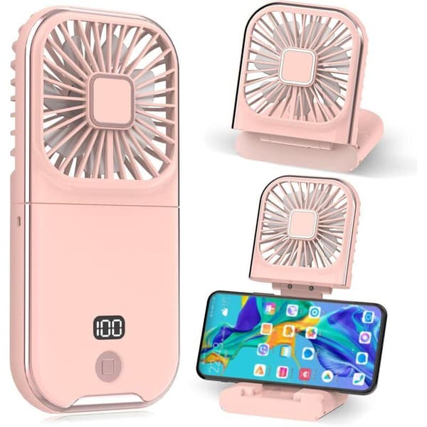 Mini bærbar ventilator, USB genopladelig lommeventilator, lille lydløs lommeventilator (pink)