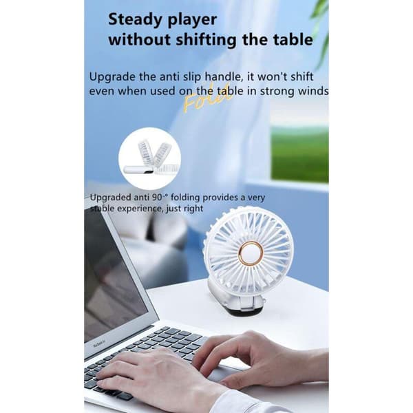 Mini bærbar ventilator, USB bordventilator. Lille fem-trins lommeventilator med base - hvid.