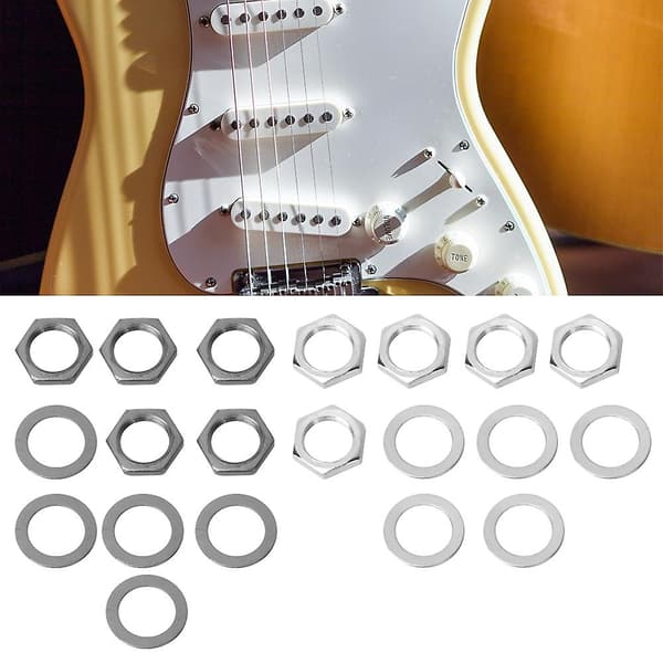 10 Sæt Gevind 3/8 tommer Guitar Bas Møtrikker Spændeskiver 9,36 mm til Guitar Bas Stikforbindelse